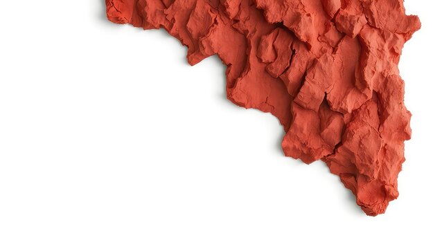 Textured coral color abstract shape with rough edges on a clean white background, studio shot for presentations