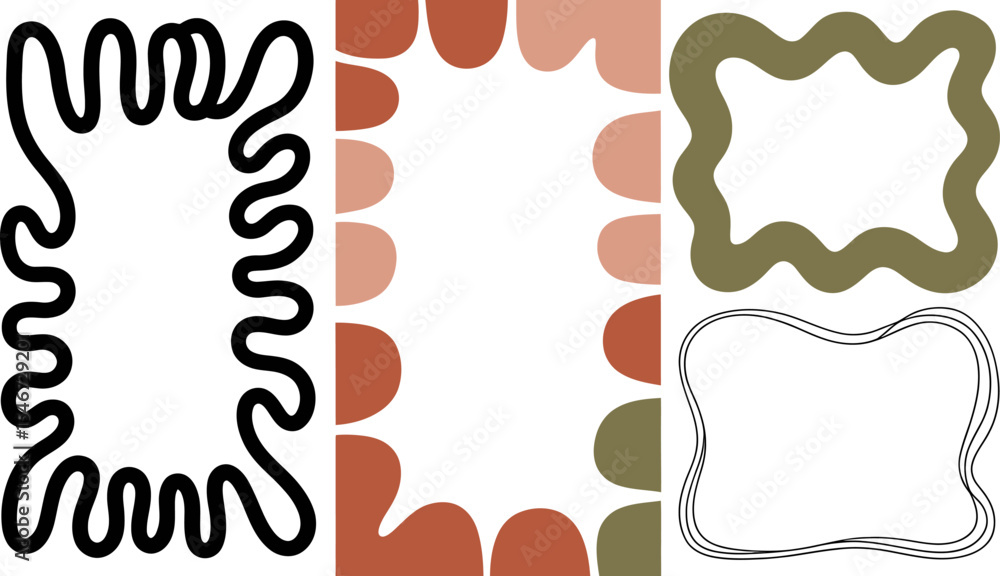 Poster abstract frame design vector set, modern art background with wavy shapes and organic forms style edi