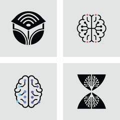 Innovative AI Brain Technology Logos  Neural Network, Intelligence, and Data Concepts