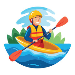 A person kayaking on the water with a paddle isolated on white background