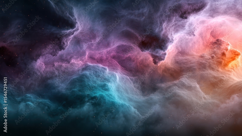 Poster a mesmerizing abstract representation of colorful cosmic clouds in space, showcasing a blend of vibr