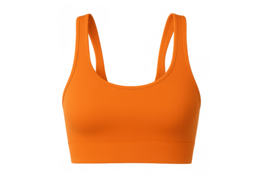 Close-up of an orange sports bra, perfect for fitness activities, isolated on a transparent background
