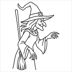Halloween Witch Outline Drawing.