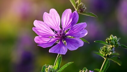 Fototapeta premium purple flower of herb robert on blurred background