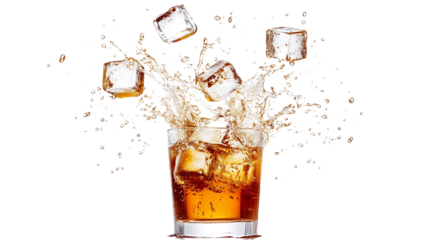 Splashing of coca with ice cubes
