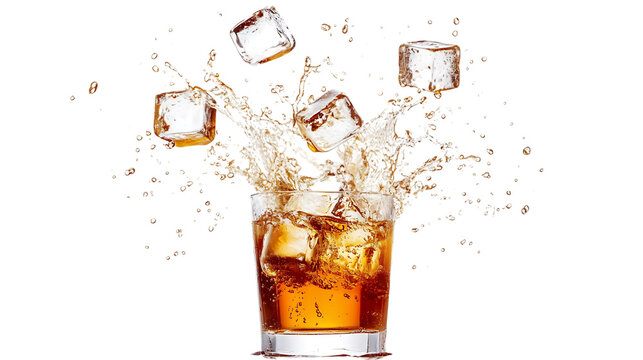 Splashing of coca with ice cubes