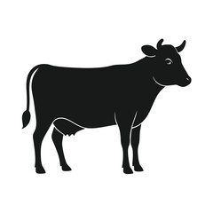 Black silhouette of a cow standing isolated on white background
