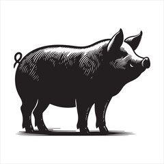 Fototapeta premium Silhouette vector of a pig standing on a white background