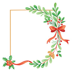 Christmas frame decorated with holly leaves and berries