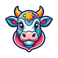 Cartoon illustration of a cute cow mascot with big eyes isolated on white background