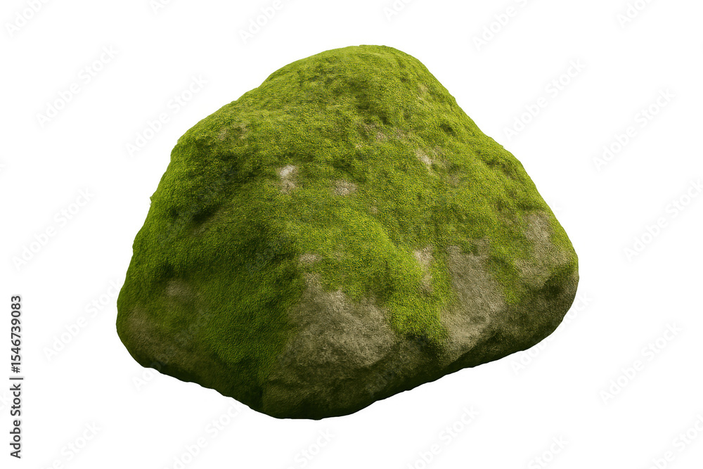Poster rotating mossy rock isolated on transparent background, perfect for compositing and visual effects