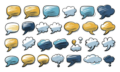 Modern vector illustration featuring a diverse set of hand-drawn speech bubbles, easily editable and scalable