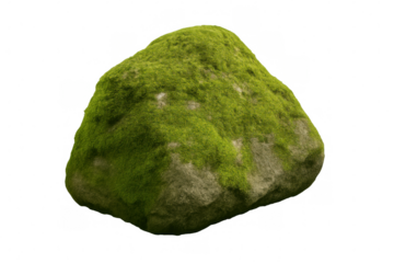 Rotating mossy rock isolated on transparent background, perfect for compositing and visual effects