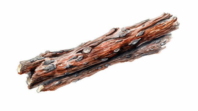 Watercolor Illustration of Avding (False Black Pepper) Bark &ndash; Embelia Ribes Bark Segments on White Background

