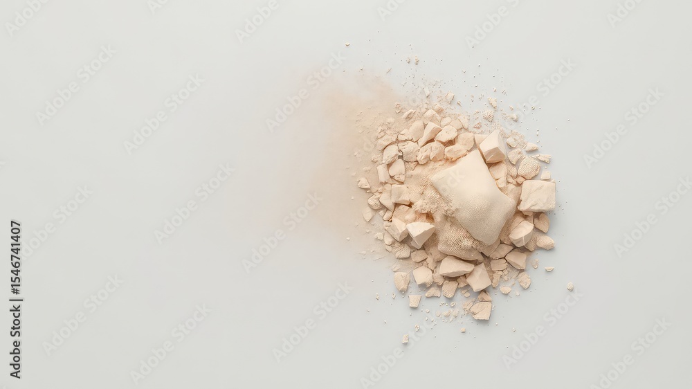 Poster crumbled light powder on a clean surface creates an abstract pattern and provides a clean background
