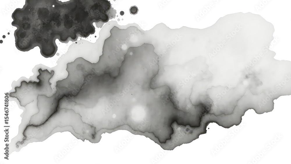 Poster subtle ink blotches and washes creating a monochrome gradient, ideal for backgrounds and artistic de