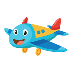 Happy cartoon airplane with a smiling face isolated on white background ready for a fun flight