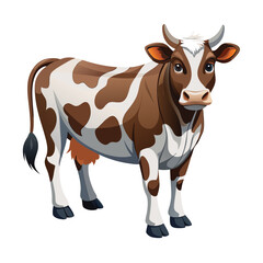 Illustration of a brown and white spotted cow standing isolated on white background