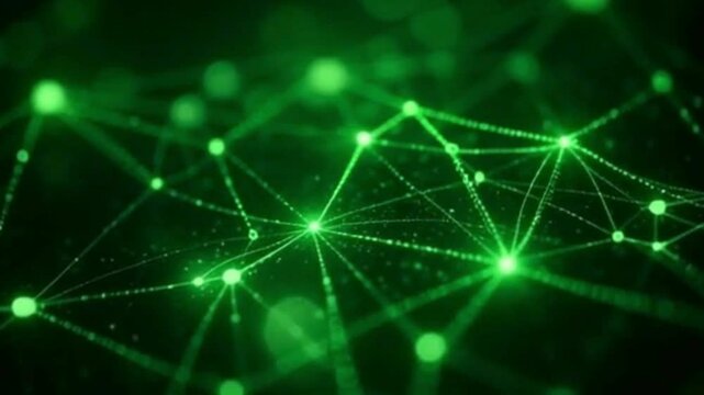 Abstract glowing green neural network on dark background