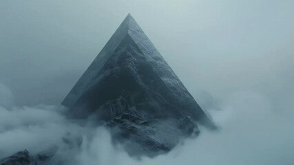 Monolithic pyramid shrouded in misty peaks - Powered by Adobe