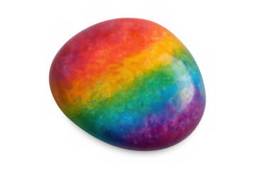 Smooth colorful stone painted with rainbow colors, celebrating lgbtq+ pride and diversity, on a transparent background