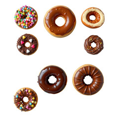 Fototapeta premium Colorful Assortment of Delicious Donuts on a Bright Background for Sweet Treat Lovers and Food Enthusiasts
