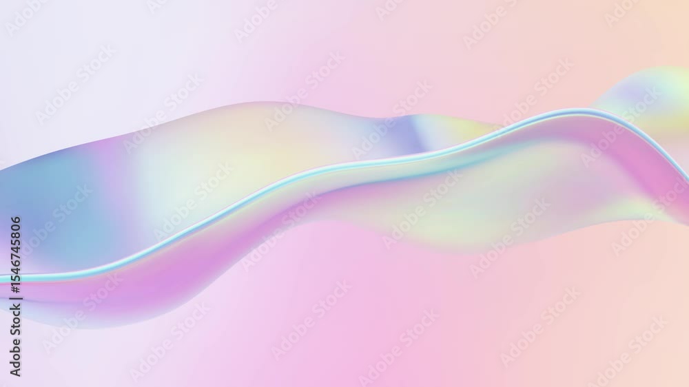 Poster abstract 3d liquid wave background with glass ribbon fluid and blue shapes. featuring holographic gr