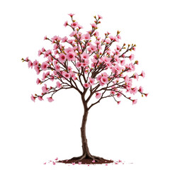 Obraz premium Beautiful Cherry Blossom Tree in Full Bloom with Pink Flowers and Green Leaves on Isolated Background