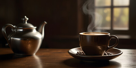 Fototapeta premium cup of coffee with beans