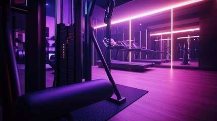 A visually appealing shot of a modern gym featuring stylish lighting and advanced fitness equipment, capturing the motivation and energy of an active lifestyle in an urban setting.