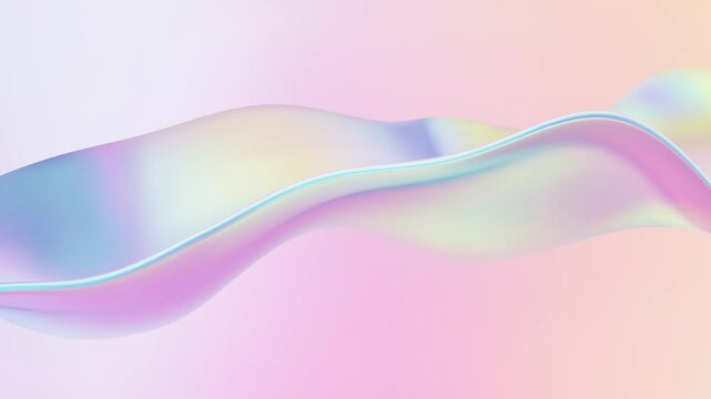 Abstract 3D liquid wave background with glass ribbon fluid and blue shapes. Featuring holographic gradient for iridescent flow texture and light. Spectral wallpaper movement. 4k Seamless loop.