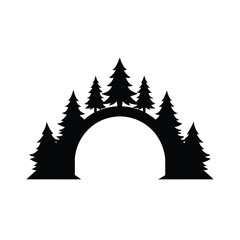 Obraz premium Silhouette of a Forest Archway Majestic Evergreen Trees Framing an Arch Creating a Gate Among the Tall Trees Black and White Forest Landmark Forested Arch
