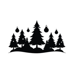 Festive Winter Forest Silhouette with Ornament Accents Creating a Holiday Atmosphere with Evergreen Trees and Subtle Hints of Snow for Decoration and a Celebratory Mood