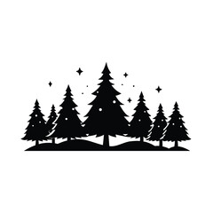 Fototapeta premium Enchanting Winter Forest Silhouette with Sparkling Stars A Serene Scene of Tall Evergreen Trees Evoking the Magic of the Holiday Season and Tranquil Beauty of Nature
