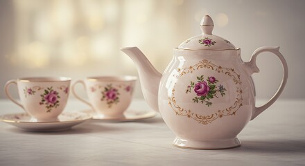 Elegant Floral Teapot and Cups A Perfect Afternoon Tea Setting