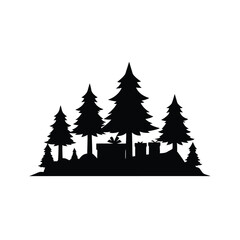 Obraz premium Silhouette of a Festive Christmas Scene A Collection of Evergreen Trees and Wrapped Presents Evokes a Sense of Holiday Cheer and Seasonal Celebrations in Timeless Black and White