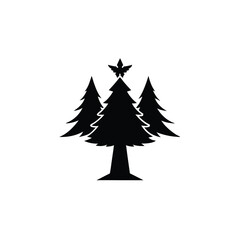 Majestic Forest Silhouette A Trio of Evergreen Trees Standing Tall Under a Guiding Star, Evoking Serenity, Wilderness, and the Enchantment of Nature's Embrace