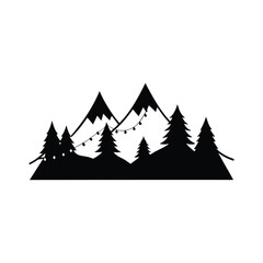 Obraz premium Majestic Mountain Silhouette with Festive Lights Winter Landscape Illustration
