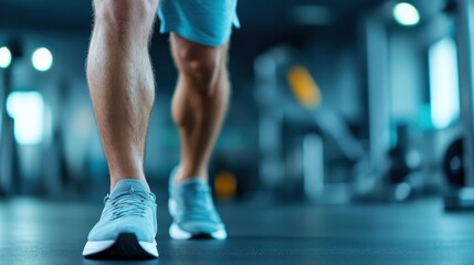 A focused athlete walks determinedly in a gym, showcasing their dedication to fitness and well-being, with a sleek and dynamic environment enhancing the workout experience.