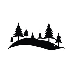 Obraz premium Silhouette of Pine Trees on a Hill Nature Illustration