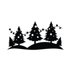 Elegant Silhouette of Christmas Trees with Festive Lights A Simple, Vector Illustration