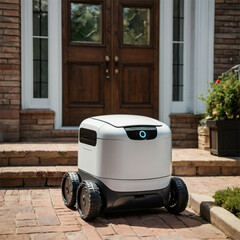 Smart Robot Delivering Package at Doorstep