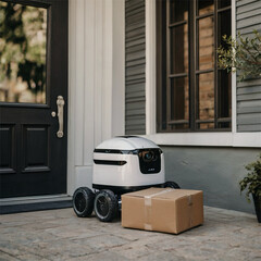Smart Robot Delivering Package at Doorstep