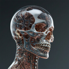 3D Render of Female AI with Transparent Skull