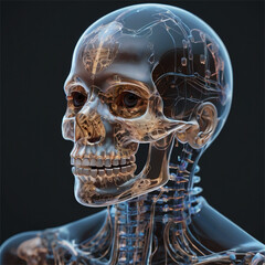 3D Render of Female AI with Transparent Skull