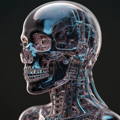 3D Render of Female AI with Transparent Skull