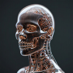 3D Render of Female AI with Transparent Skull