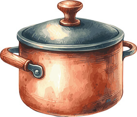 Vector watercolor painted illustration of a pot