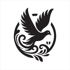 Fototapeta premium Silhouette vector of a pigeon in flight on white background