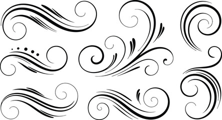 Fototapeta premium Black Swirl Design Elements Set Floral Flourishes Vector Graphics